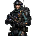 a guy holding a weapon in a suit of armor