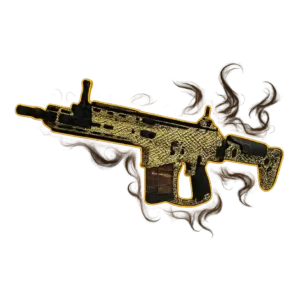 A sleek black‑ops style gun skin with a fierce golden dragon motif curled around it.