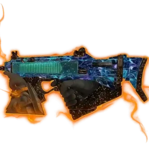 A dark, cosmic gun skin with star‑field patterns and glowing purple cracks that shift as you fire.