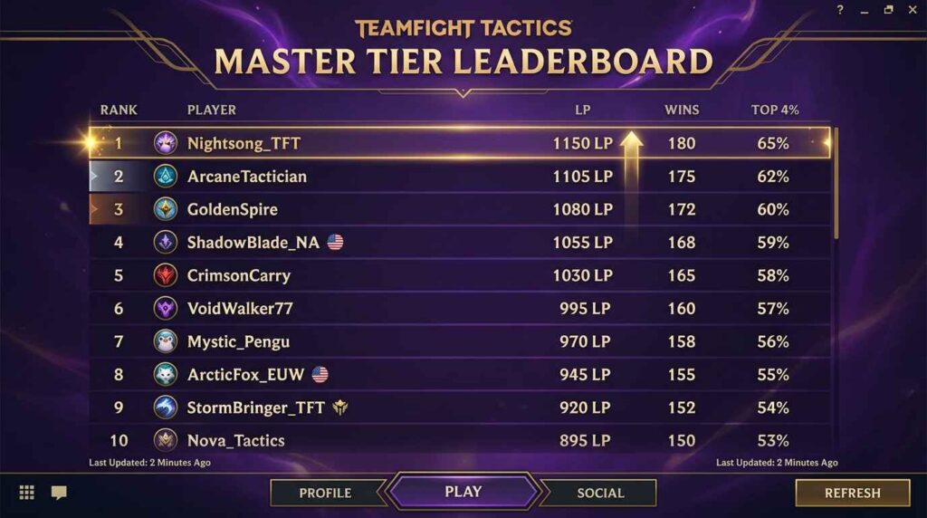 TFT Master Grandmaster Challenger leaderboard 2026 how it works LP requirements