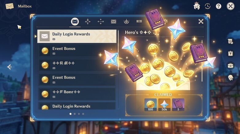Genshin Impact redeem code rewards mailbox primogems mora hero's wit June 2026