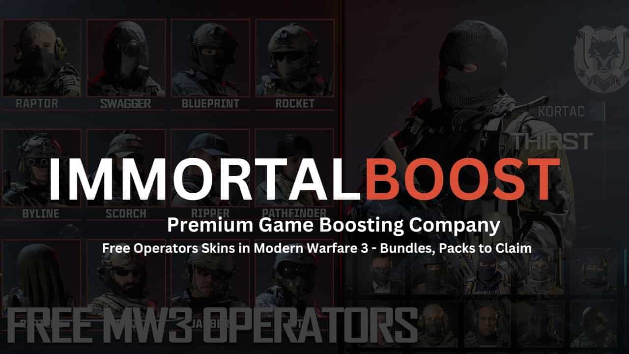 Immortalboost brand logo and topic on how to get free operators skins