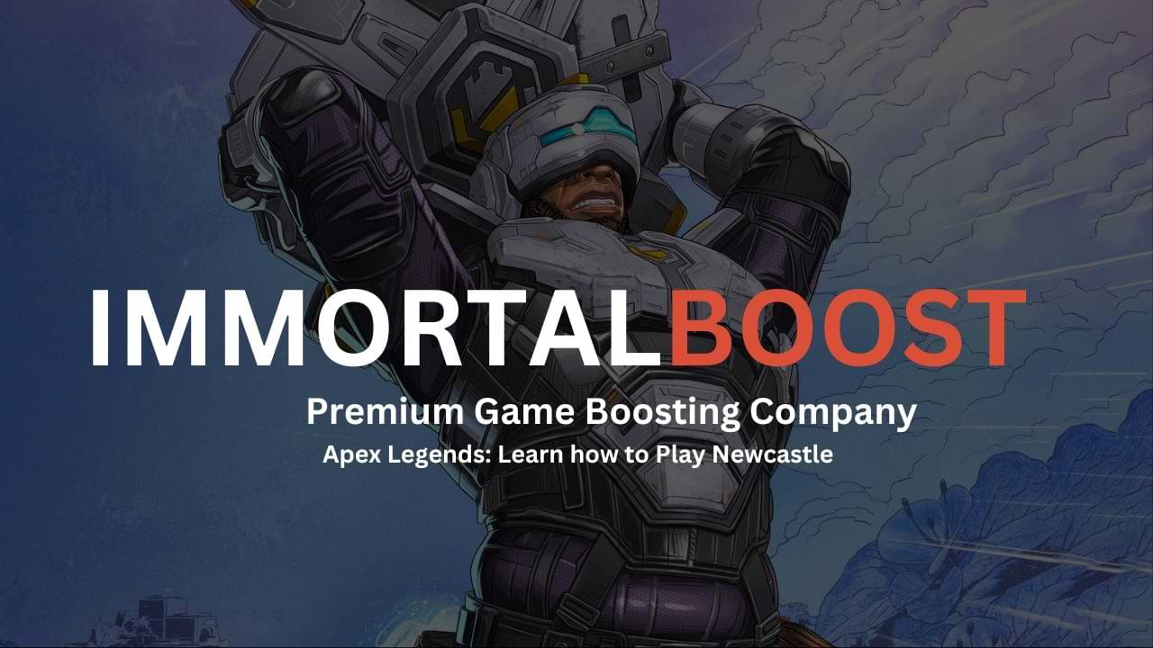 Immrotalboost brand logo and Apex legends character newcastle in the background