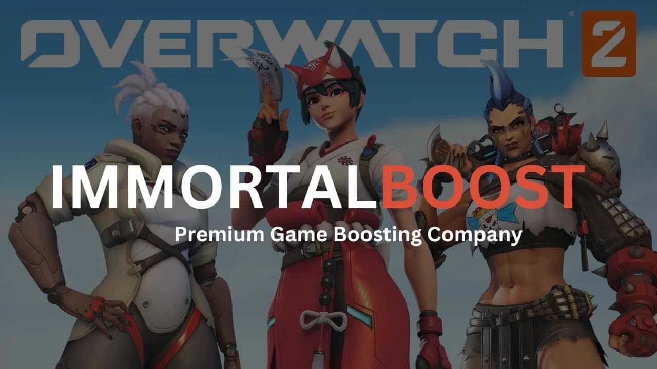 Overwatch 2 characters and Immortalboost logo