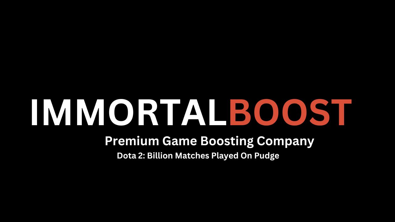 Immortalboost logo and Title saying (Pudge becomes the first Dota 2 hero to be Played in over a billion matches )