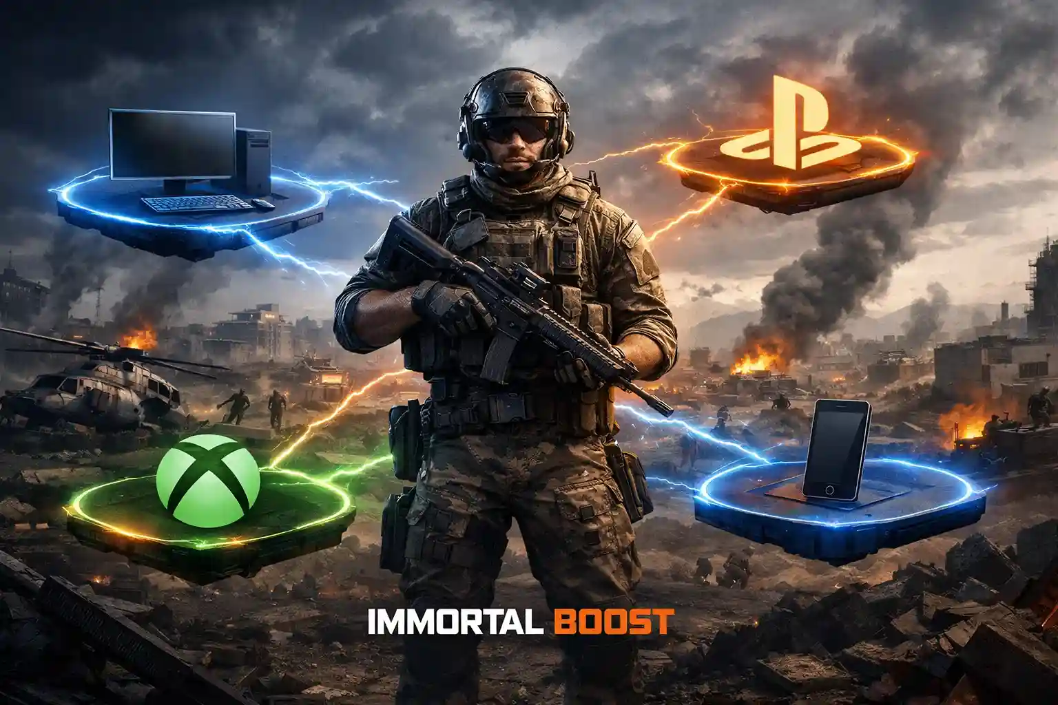 Immortalboost brand logo and topic is warzone crossplay