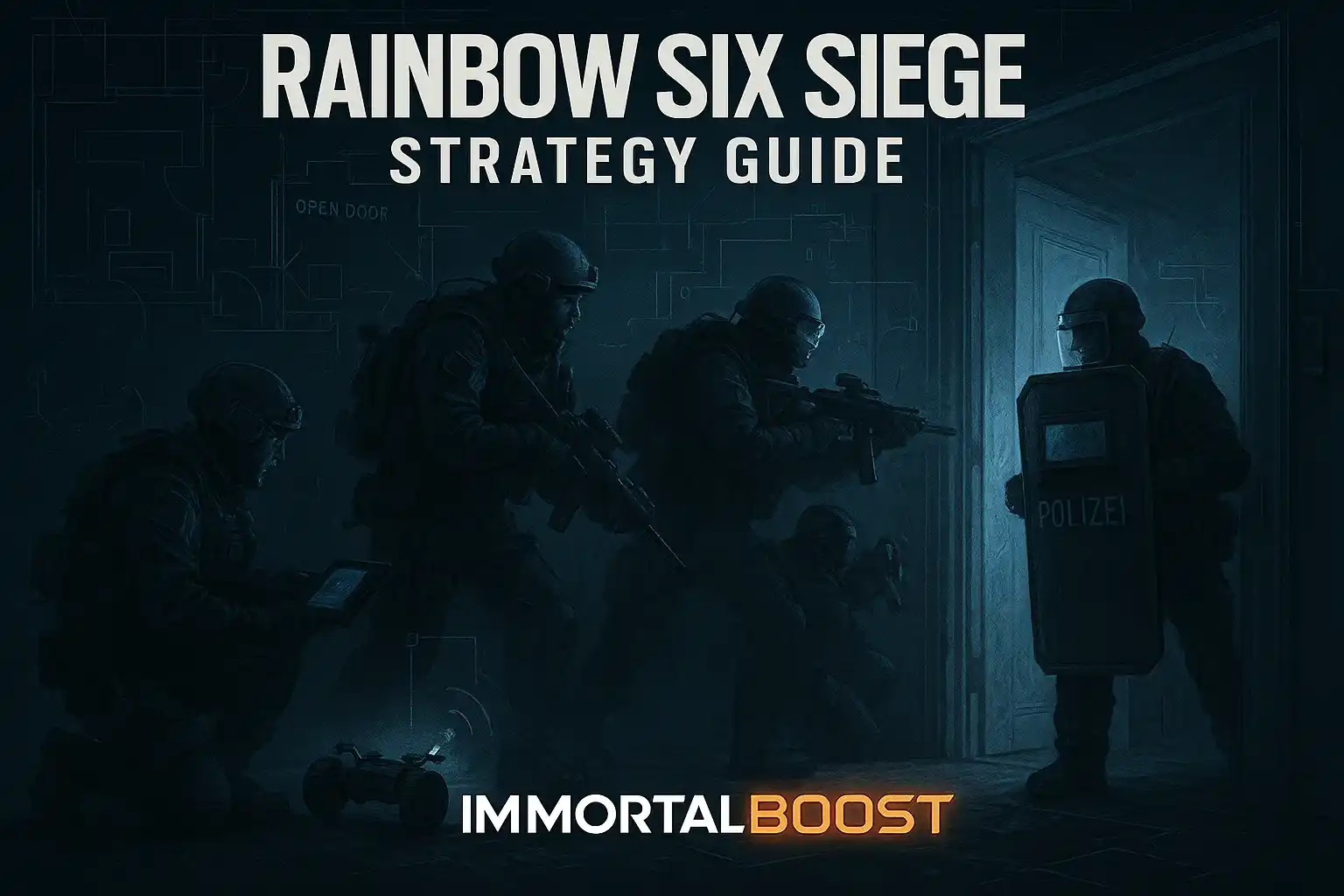 “Rainbow Six Siege strategy guide feature image showing pro-level tactical team breaching with gadgets and overlays.”