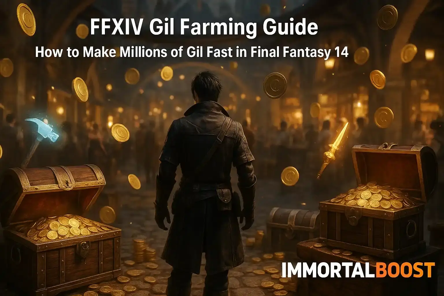 Final Fantasy XIV player earning Gil through crafting and trading in IMMORTALBOOST FFXIV Gil Farming Guide