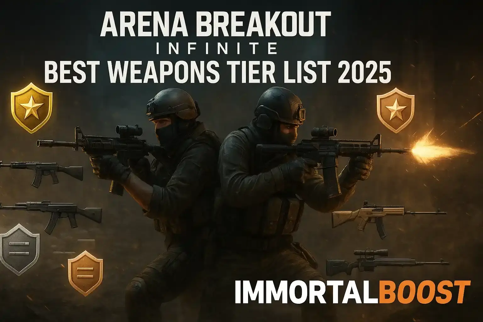 Arena Breakout Infinite players using top-tier weapons from IMMORTALBOOST 2025 weapon tier list