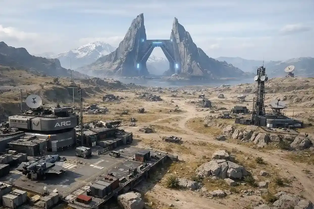 The Blue Gate map in Arc Raiders showing open terrain and ARC-controlled areas