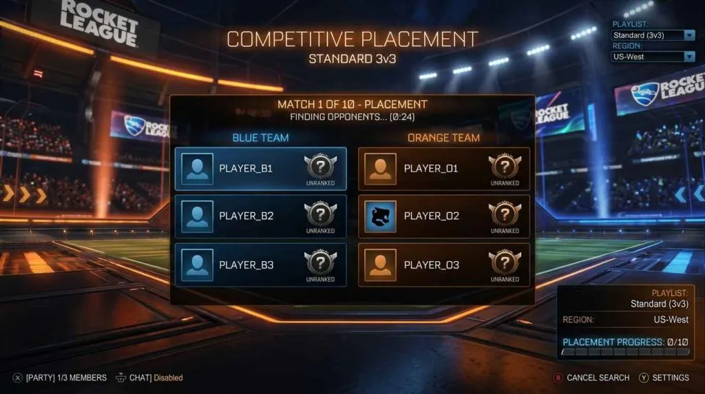 rocket league placement match