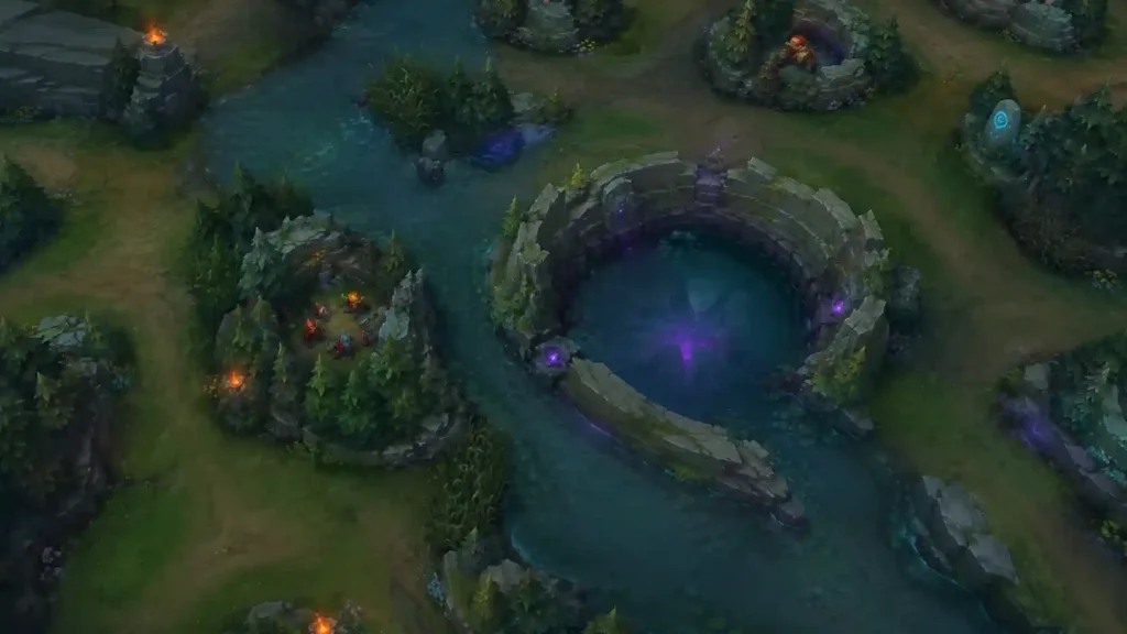 MOBA jungle and river objective area illustrating where junglers create impact on the Classic map