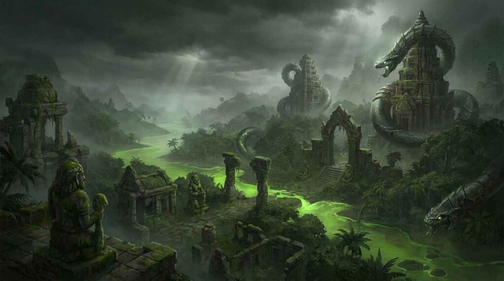 fog covered island troll ruins 