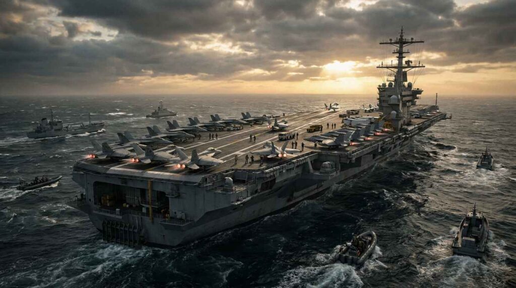 military aircraft carrier with jets