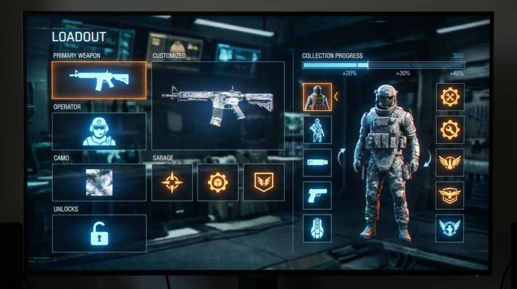 military loadout screen showing