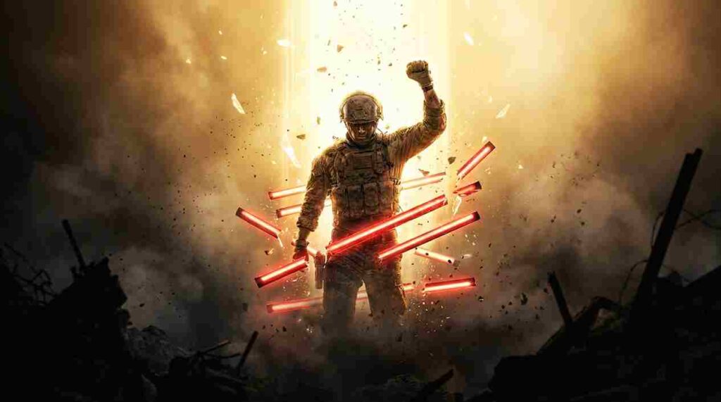 soldier breaking through rank bars