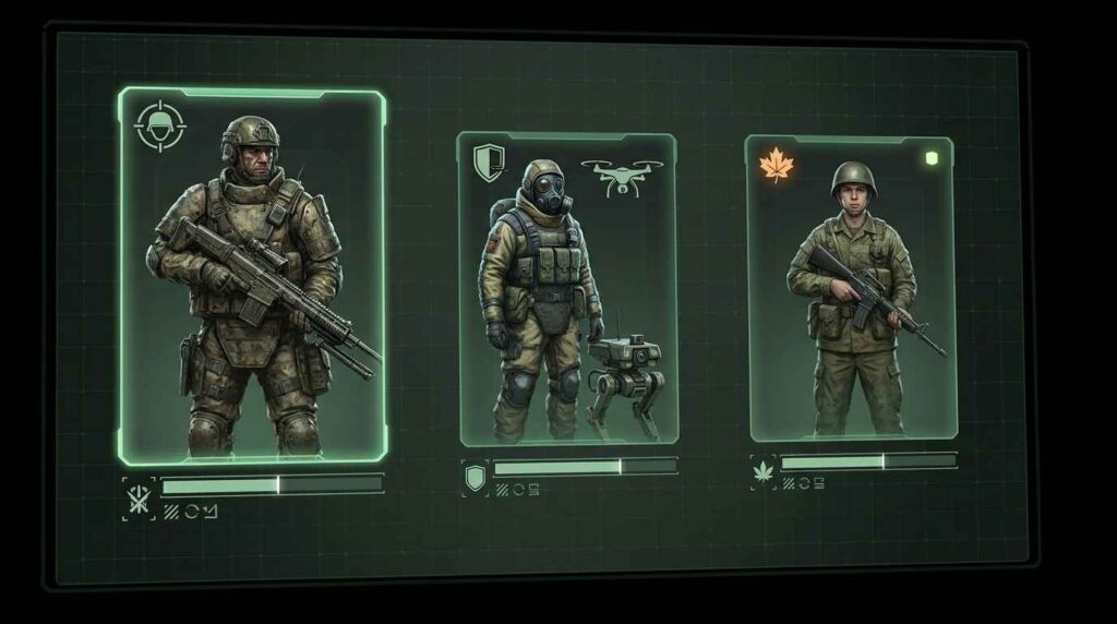three character profiles dispalyed 