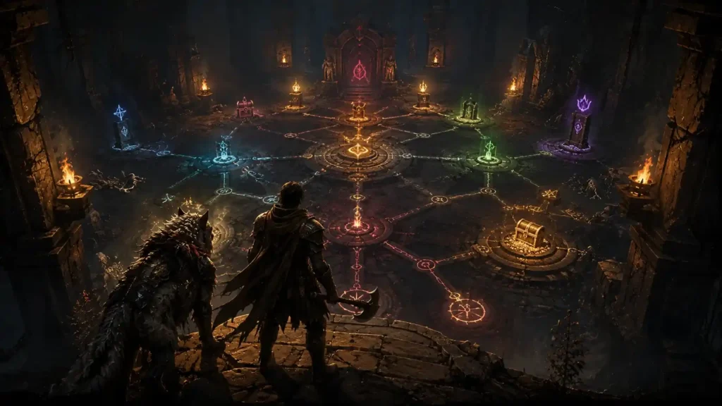 Adventurer Overlooking the Arcane Dungeon Maze