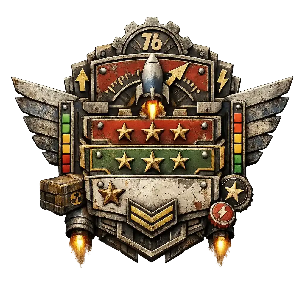 Fallout 76 Season Pass Boost emblem showing rank progression badge with rocket and stars representing accelerated seasonal scoreboard rewards