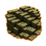 GTA V Online money boost illustration showing piles of cash and in-game currency bundles.