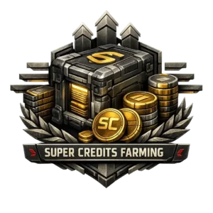 Helldivers 2 Super Credits farming boost graphic showing in-game credits icon with multiple resource symbols and progression arrows representing efficient credit gain service