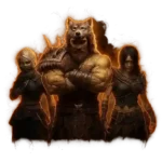 Last Epoch powerleveling scene showing three characters striking heroic poses together