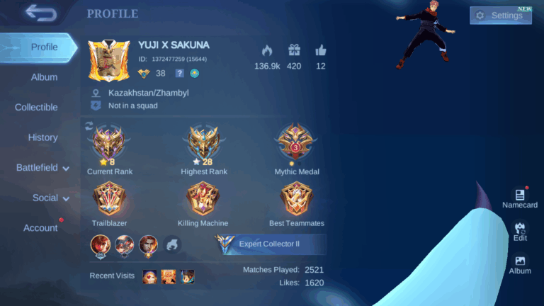 38 LVL+62 Heroes+134 Skins+JUJUTSU YIN