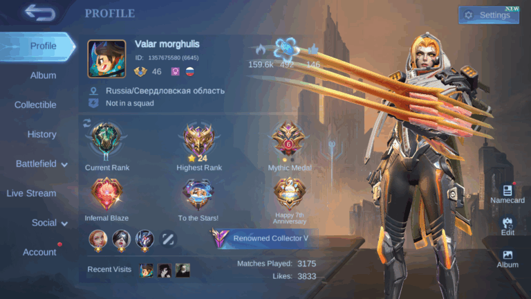 46 LVL+90 Heroes+184 Skins+Profile