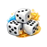 Monopoly Go dice with three white stacked dice.