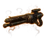 “Fiery orange-glow futuristic dual-barrel weapon from Naraka: Bladepoint, isolated on white background