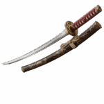Warrior from Naraka: Bladepoint wielding a glowing blade with ornate hilt, dramatic lighting and motion blur emphasizing weapon mastery.