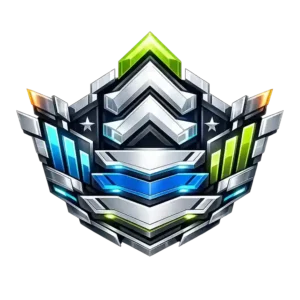 Overwatch 2 Stadium Rank Boost emblem with a silver shield and colored accents