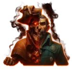 A pirate character posing confidently in the Sea of Thieves with a vivid ocean backdrop.